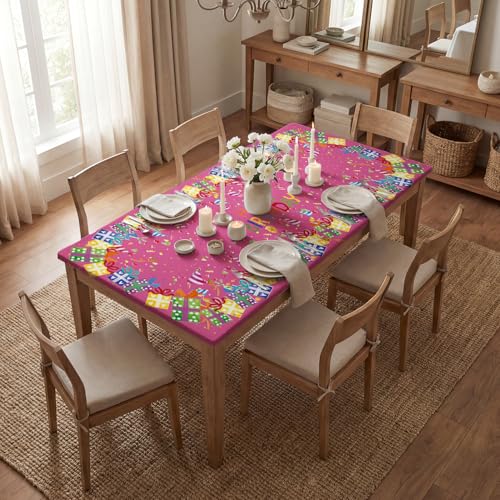 Pink Fitted Tablecloth for 5ft Rectangle Tables - Birthday Gift, 68x28 Inches