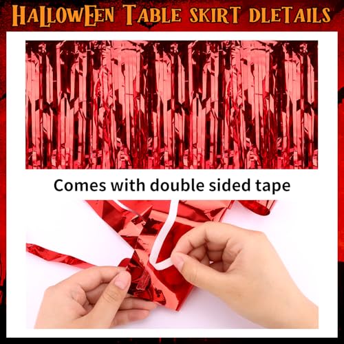 Red Sequin Halloween Tablecloth 28x106 Inch with Spider Decorations