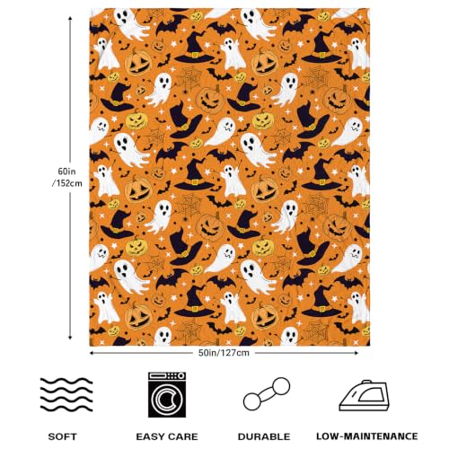 Orange Halloween Blanket 40x60 Inches Ghost Pumpkin Fleece Throw for Kids & Adults - Fall Holiday Gift