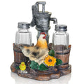 Farmhouse Rooster & Chick Salt & Pepper Shaker Set with Water Pump - Rustic Kitchen Decor - FarmHenWell Variation