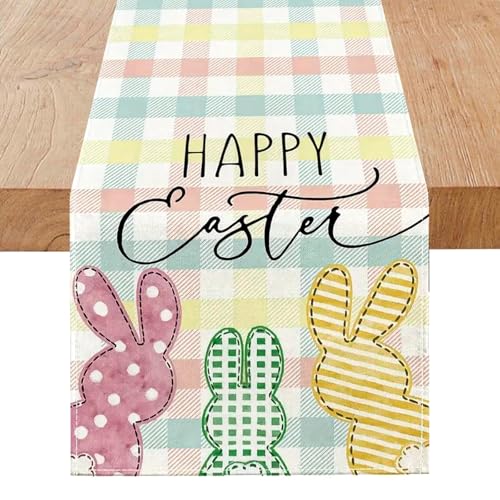 Easter Bunny Table Runner – Happy Easter Bunny Design, 13 x 72 Inches, Spring Kitchen Decor