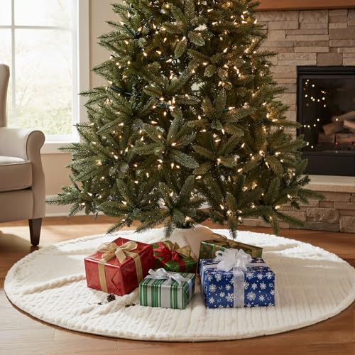 White Christmas Tree Skirt - 60 Inch Faux Fur Holiday Decor - Large Plush