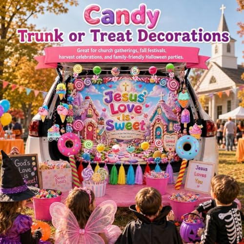 Halloween Candy Theme Trunk or Treat Decorations Kit - Candy Banner & Balloons