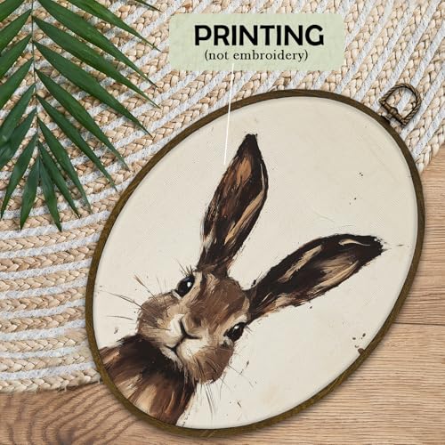 Oval Bunny Easter Wall Art Decor - Farmhouse Rustic Canvas Prints for Nursery & Baby Room - Bunny2 Variation