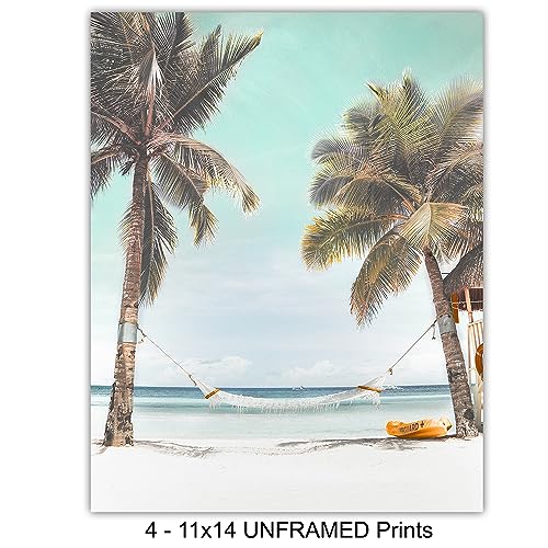 Yellowbird Art & Design Coastal Wall Art 11x14 Ocean & Beach Decor - Tropical Nautical Print - Summer Beach Theme Wall Hanging - Palm Tree & Sea Scene