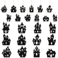 Halloween Haunted House Wooden Hanging Ornaments Set - 36pcs with Ropes - Spooky Decor