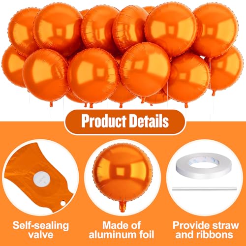 Orange 20pcs 18 Inch Round Foil Balloons Set for Party Decorations
