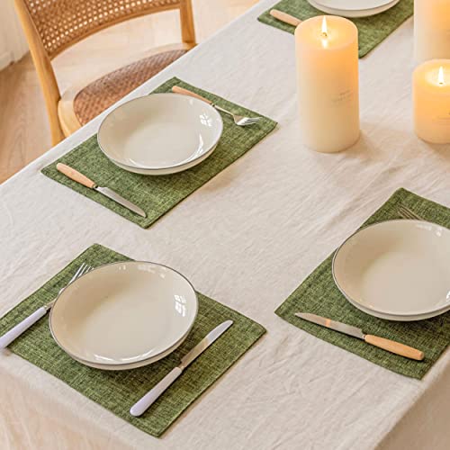 Green Linen Cloth Placemats Set of 4 - Heat Resistant Dining Table Mats