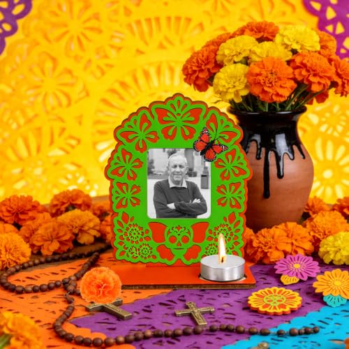Day of the Dead Picture Frame Set - Skeleton Ofrenda Decorations with Colorful Elements - Variation B