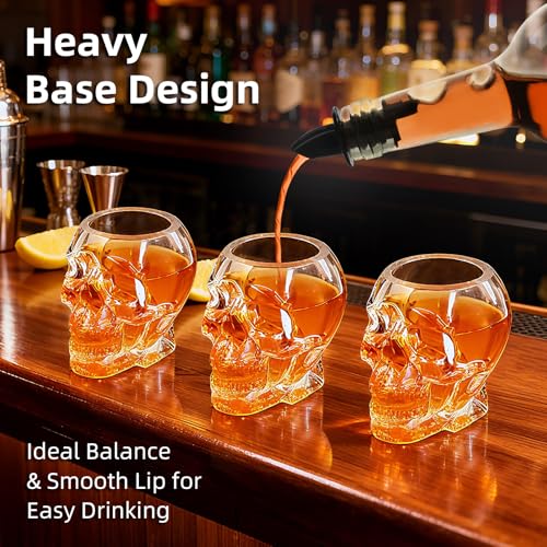 Skull Shot Glasses Set - 3.3 oz Mini Clear Drinking Cups for Halloween Parties - Small / 4