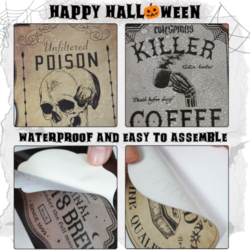 24 Pieces Halloween Wine Bottle Labels - Spooky Spooky Horror Stickers for Wine Beer