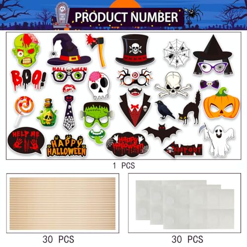 30pcs Halloween Photo Booth Props Set Spooky Party Decorations