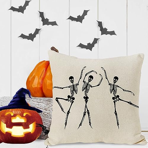 Halloween Skull Pillow Cover 22x22 Inch Linen Skeleton Throw Cushion Case for Sofa Couch Home Decor - Variation of THIS listing