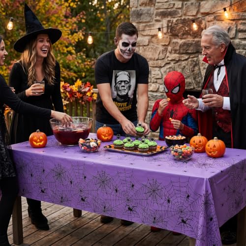 Halloween Tablecloth 3 Pack - Spider Web Design Purple, 54 x 108 Inch - Web Variation