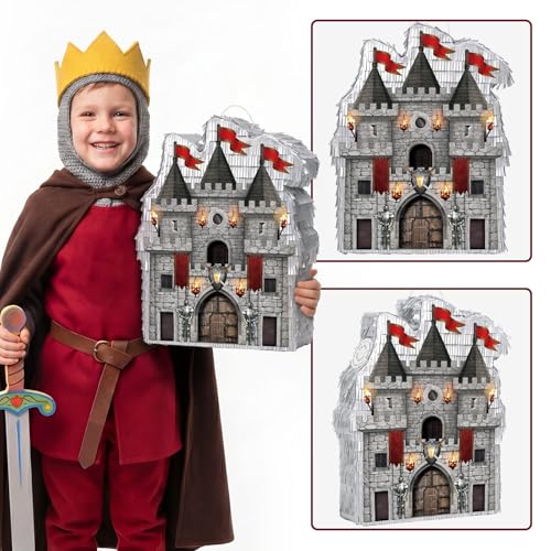 Medieval Castle Piñata with Blindfold and Bat - Knight Theme Party Accessory
