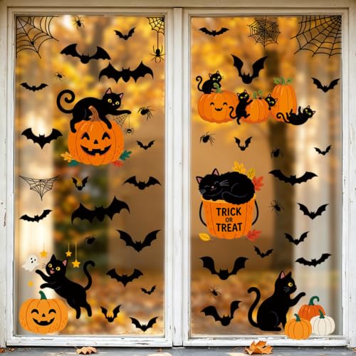 Halloween Cat Lantern Window Stickers - Orange1 Autumn Fall Decorations for Home & Outdoors