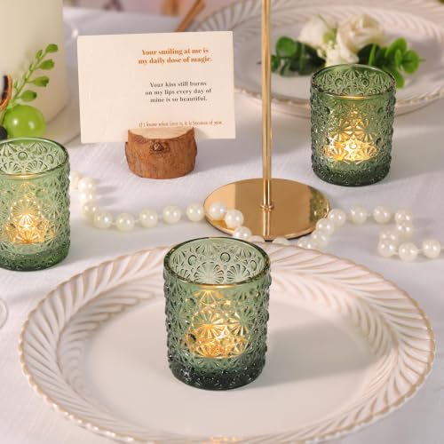 Green Votive Candle Holders Set of 36 - Floral Pattern Tea Light Holders for Weddings and Home Decor - 2.2 x 2.6 Inches