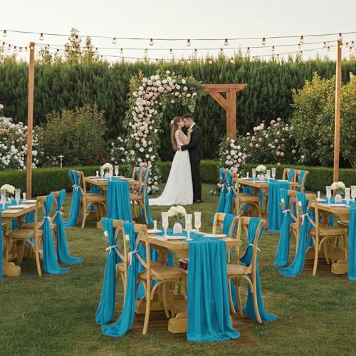 10ft Chiffon Table Runner Set of 10 - Peacock Blue Wedding & Party Decor