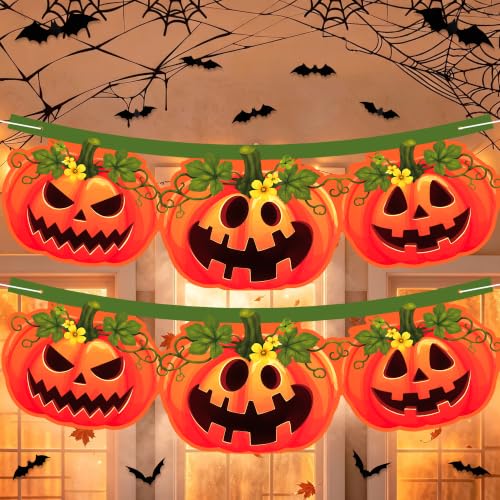 Halloween Pumpkin Banner & Spider Web Mantel Decor Set