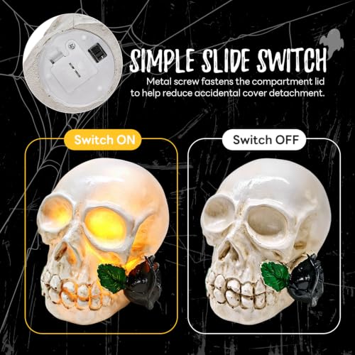Halloween Black Rose Skull Statue Gothic Resin Skeleton Ornament - Color2