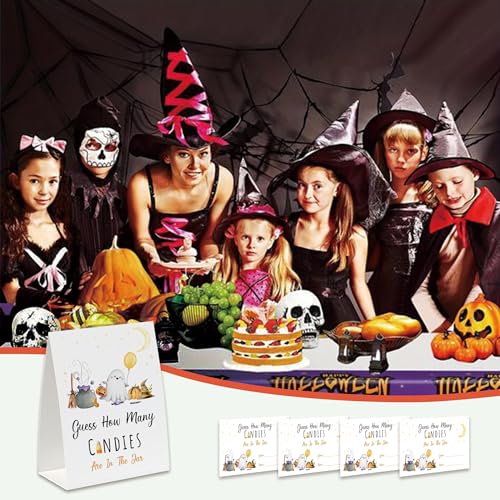 Halloween Candy Jar Guessing Game Set with Sign and Cards - Party Fun
