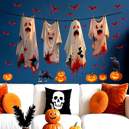 Halloween Ghost Wall Stickers Decals - Funny Spooky Bat Scene, Variation: Halloween Ghosts