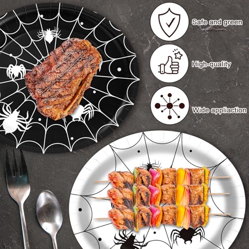 Halloween Spider Web Oval Paper Plates 10x12 Inches - Black & White Disposable Tableware - Spider Web Design - Variation: Spider Web