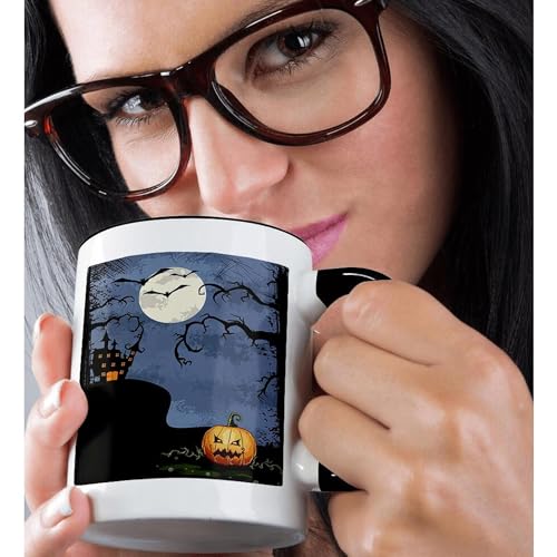 Halloween Haunted House with Moon Tree 11oz Two-Tone Mug - Classic