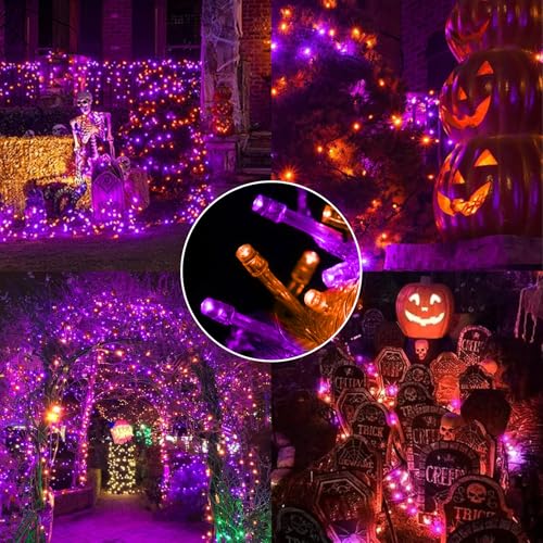 Orange and Purple Battery Operated Halloween String Lights 34.1FT 100 LEDs Waterproof Xmas Decor