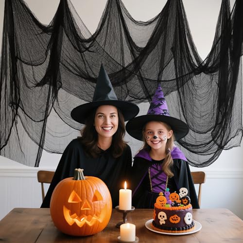 Halloween Creepy Cloth Large Black Gauze Fabric for Outdoor Decorations - 80x500in Black & White Variation
