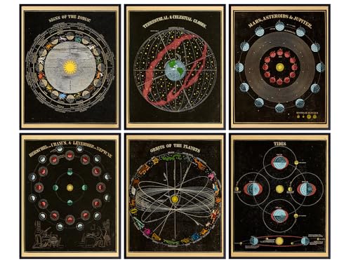Yellowbird Art & Design Zodiac Sign Moon Wall Art Set - 11x14 Unframed Vintage Posters for Home Office & Living Room