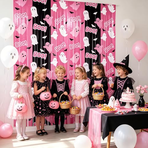 Pink Ghost Halloween Backdrop - 2 Pack, 3.3x8.2ft Party Decorations for Baby Showers & Birthday