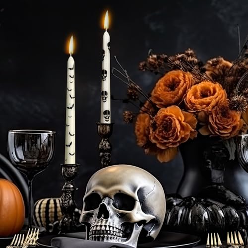 Halloween Taper Candles - 12 Pcs Ghost, Skull, Bat & Spider Web Styles, 10.6 Inch