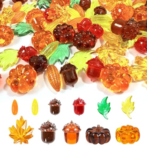 Thanksgiving Fall Vase Filler Set - 140Pcs Acrylic Pumpkins Acorns Leaves & Gems