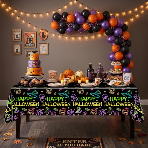 Halloween Neon Witch Tablecloths - 3 Pack, Waterproof & Disposable
