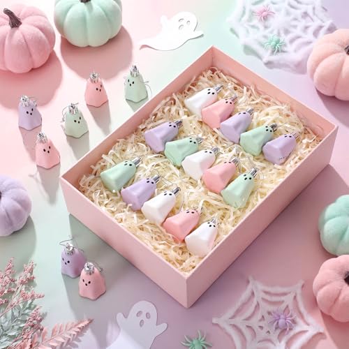 Pastel Halloween Ghost Hanging Ornaments - 36 Plastic Decorations, Ghost Variation