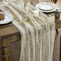 6Pcs 28x120 Inch Beige Gold Gauze Table Runner Set for Wedding & Party Decor