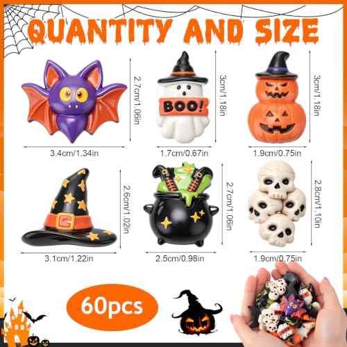 Halloween Resin Figurines Set - 60 Mini Decorations with Ghosts Bats Pumpkins & More - Variation: Halloween