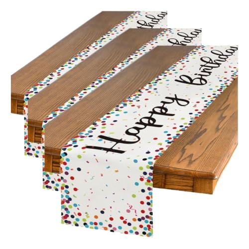 Polka Dot Beige Happy Birthday Table Runner 13 x 72 Inches Pack of 3