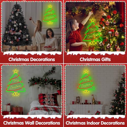 Christmas Tree Neon Sign - Green Acrylic LED Light for Holiday Decor - 16.9x12.1 Inches