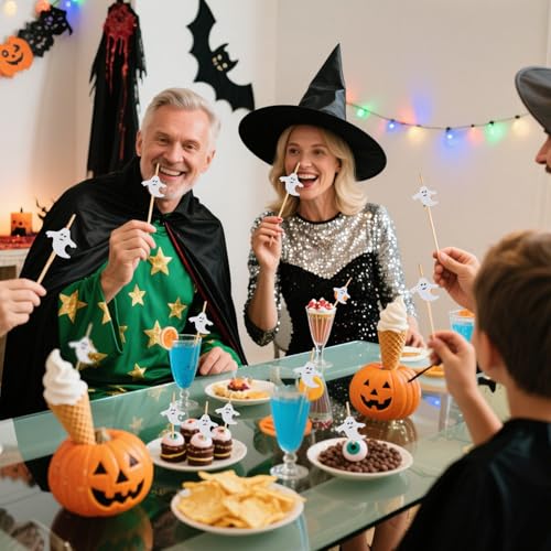 Ghost Halloween Toothpicks 100PCS - Long Bamboo Food Skewers for Appetizers & Drinks