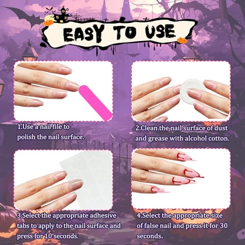 Halloween Press On Nails 96 Pcs with Adhesive Tabs - Pumpkin Spider Bat Design - Halloween Nail Art - Variation: Halloween Nail 1 Box