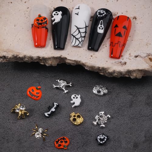 Halloween Nail Charms 30Pcs Ghost Pumpkin Skull Spider Web Bat Nail Art Decorations