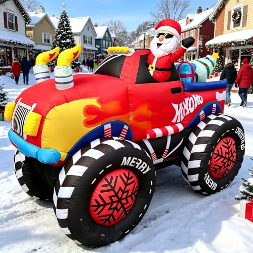 8.2FT Santa Claus Truck Inflatable Christmas Decoration with LED Lights for Outdoor Holiday Yard Display