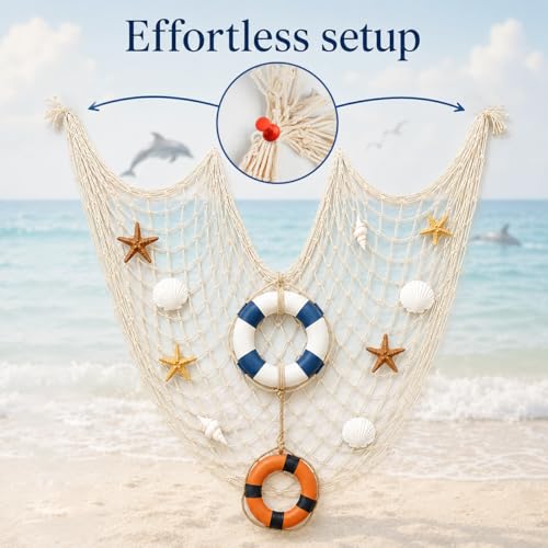 Fish Net Wall Decor for Party & Home - Coastal Themed Mermaid Mesh