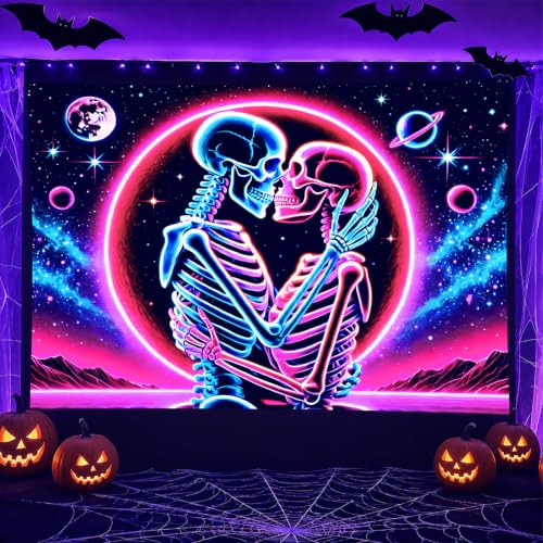Skeleton Tapestry Trippy UV Reactive Wall Hanging - Gothic Decor - Variation Y258113ZS