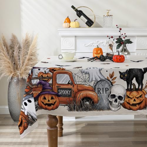 Halloween Tablecloth Rectangular 60x104 Inches - Spooky Truck Design, Halloween Decor