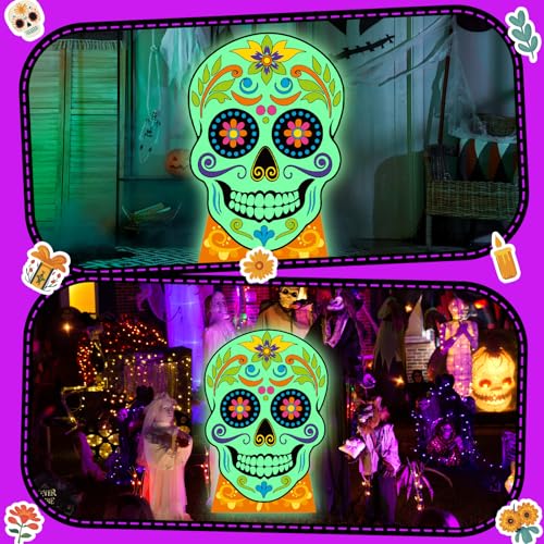Life Size Day of The Dead Sugar Skull Cardboard Cutout - Fluorescent Halloween Decor
