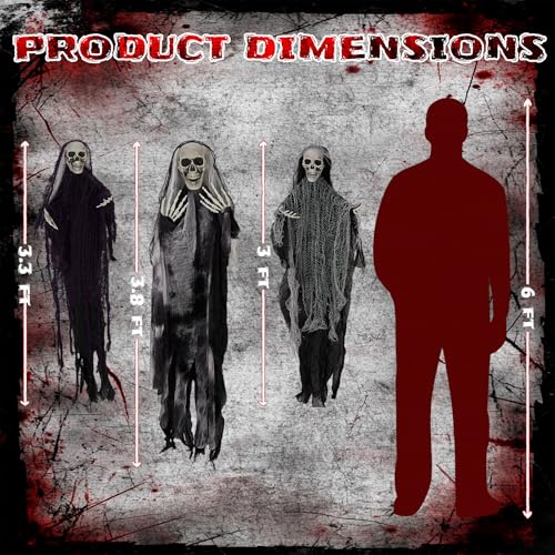 Halloween Decorations 3 Pack Hanging Skeleton Ghosts - Grim Reaper Props with Adjustable Arms