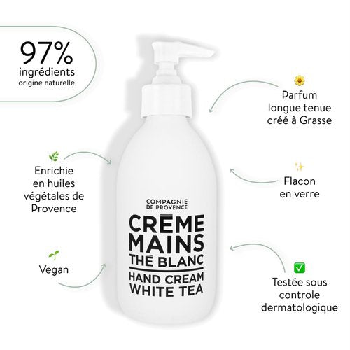 Compagnie de Provence Luxury Hand Cream - White Tea Scent - 10 Fl Oz Glass Pump Bottle